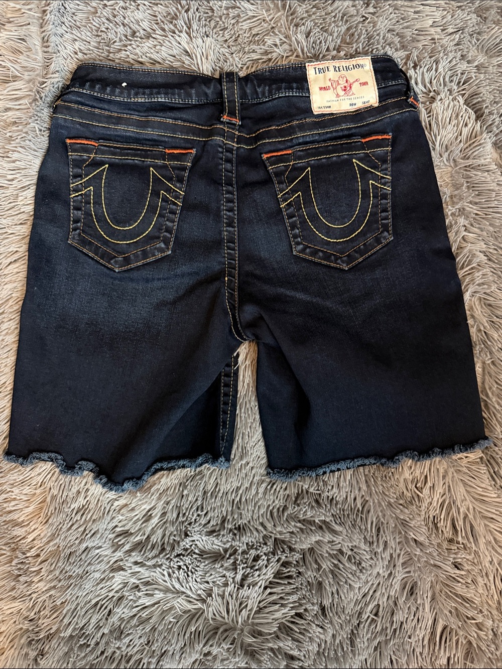 True Religion Blue Dark Wash Denim Cutoff Shorts